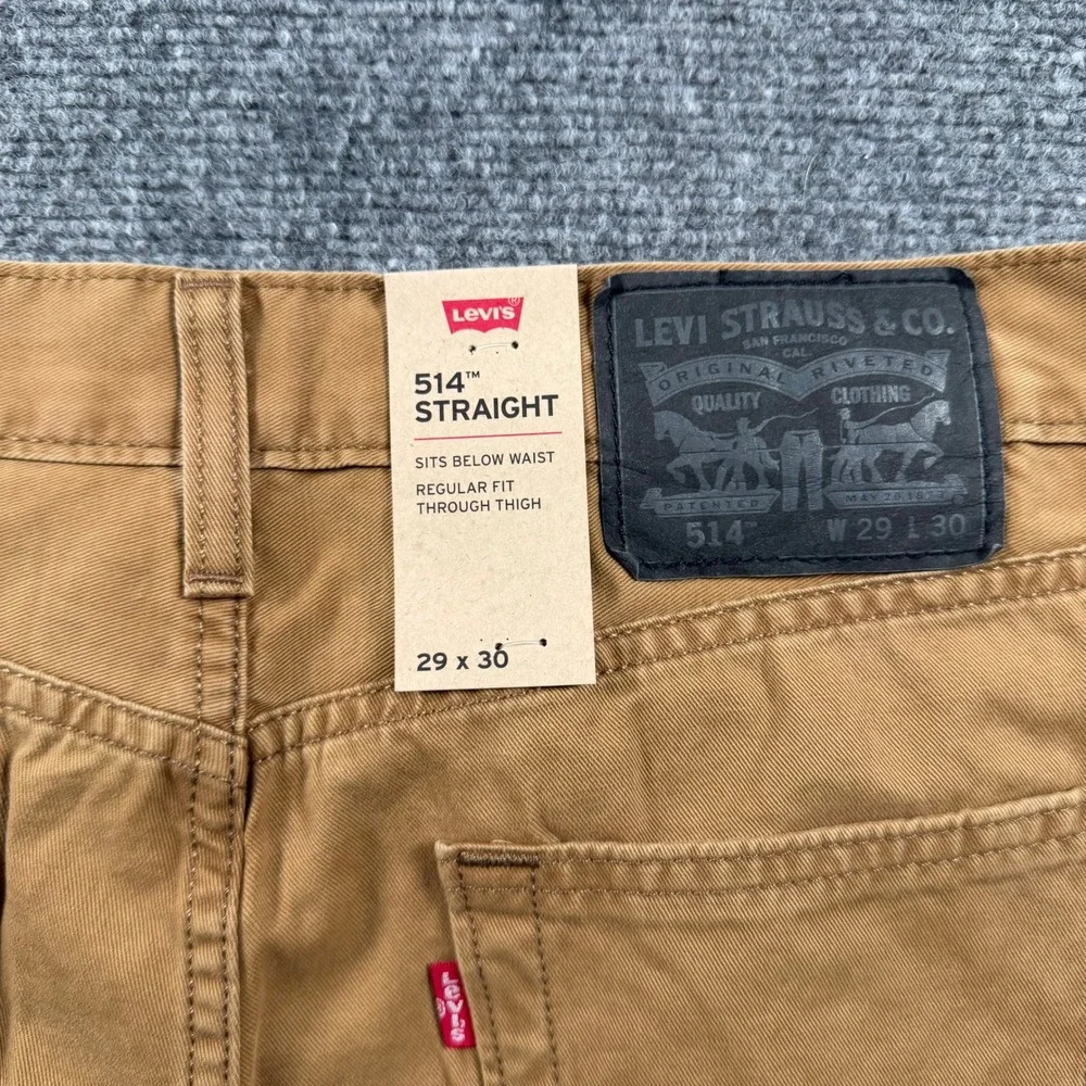 Levi's 514 Straight Pants Mens 29x30 Tan Brown Twill Casual Chino Trousers NWT